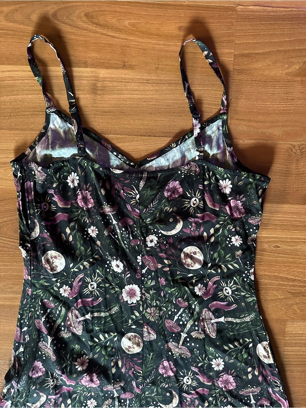 Hot Topic Cosmic Aura Dark Green & Purple Moon Mushroom Slip Dress - Picture 7 of 7